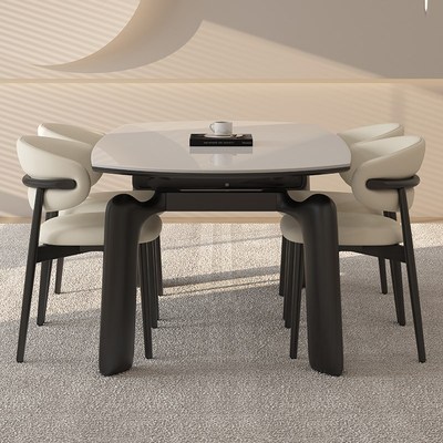 德利丰实木岩板餐桌可伸缩家用现代简约小户型方圆两用折叠圆桌子