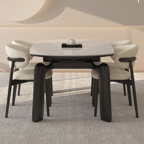 德利丰实木岩板餐桌可伸缩家用现代简约小户型方圆两用折叠圆桌子