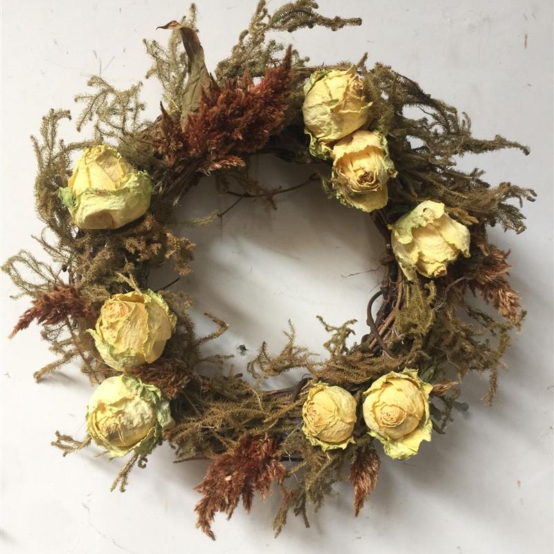 森美干燥香槟玫瑰凤尾草干花花环壁饰壁挂门楣花服饰欢迎花原118