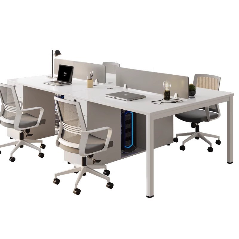 职员办公桌白色简约现代公司四人位工位员工职员桌办公室家具