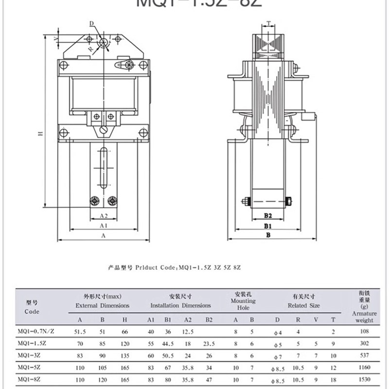 华信HCN交流牵引电磁铁MQ1-0.7Z-1.5Z--3Z-8Z(101-111-1)