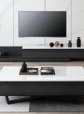 轻奢大理石茶茶几电视柜OLE组视合简约客现代黑白灰色厅岩板几电