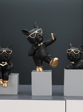 轻奢代简眼镜法斗摆件客厅约电犬视柜酒柜树BYX8664脂装饰现品摆