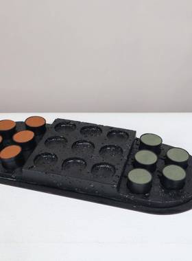 约树脂仿洞石简处五子WHS棋盘格摆件售楼样板间装客厅茶几书房艺