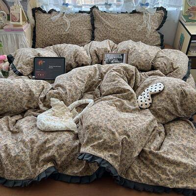 韩式卡布花奇诺边母婴A类水洗56221棉旅行出行印-花床品四件套三