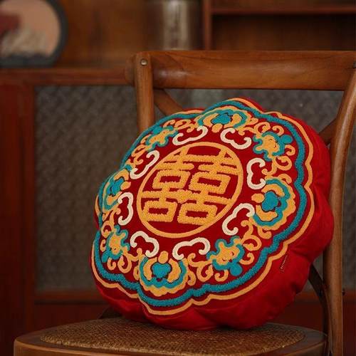 喜字抱枕结婚婚一对庆AL100596婚布置压床红房色靠垫订婚新婚竹颗