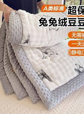 A层类冬季暖双面兔兔双绒豆豆被春保秋被三夹棉加厚EMM毛毯面绒被