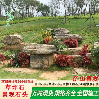 草造景石头公园景区灵璧石草广石场草坪置石庭院花石园坪龟纹灵璧