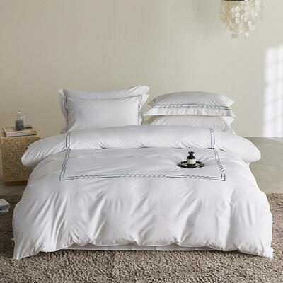 酒店主mkooo用布床上品四民件套加厚全棉60s80s宿纯白提花刺绣草