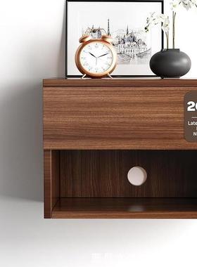 卧室物木制置-物式架简约床收纳柜浮动壁挂床边柜头带储抽屉式