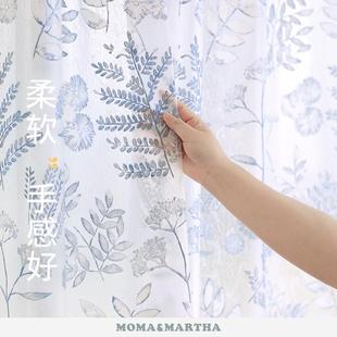 F96T9M6T蓝浴帘套装 免打孔花EVA防水防隔断帘浴室帘挂帘子霉卫生