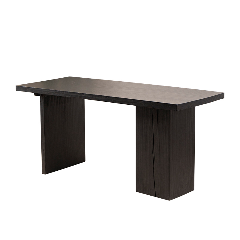 侘寂风实木餐桌小户型飘窗茶桌简约炭化黑原木书桌民宿餐桌椅