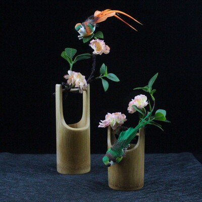 乾冰竹筒刺身摆盘装饰品海鲜姿造摆盘花草饭厅菜品盘饰摆件提手筒