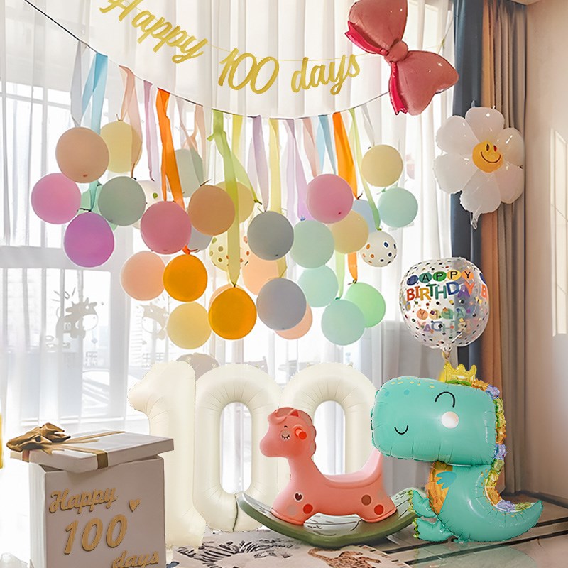 100百天布置装饰满月拍照道具百日宴数字气球家庭背景墙场景仪式3