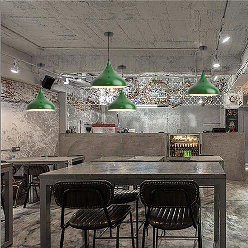 loft复古工业风吊灯饭店烧烤火锅店商用餐馆单头怀旧绿色灯罩吊灯