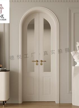 复古DDS式圆弧形卧法室木门网红实房间门烤漆拱形双开门白色南厂
