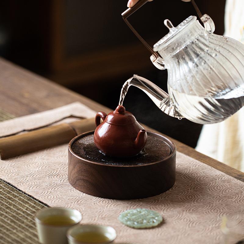 918胡桃木壶承号养壶储用水式镂空茶盘干泡台家实垫木小整木茶承