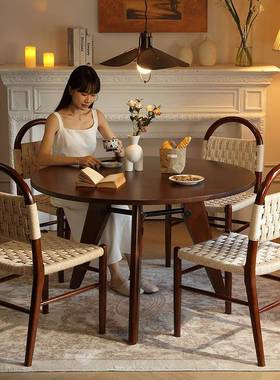 实木椅NVS餐中古绳编椅子桌座椅靠背书椅民宿座家具家用餐桌椅茶