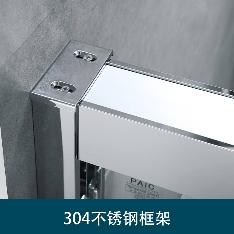 一字型不锈钢简易淋浴房滑轮平开门304拉手家用淋浴房双活动门