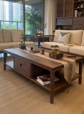 新中式实木沙客发厅小户型胡桃木IAK款025新别2墅宋氏美学具