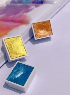 HWF4固0色珠光体水彩业颜料儿童初学者专绘画工具套装美铁盒安全