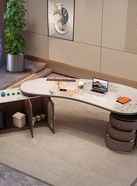 W81..8/2/22/2.4米轻奢板茶桌书桌电公脑桌弧岩形茶台办泡茶RH08#