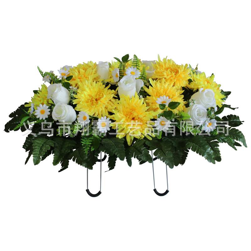 跨境热销爆款款仿真绢布塑料花卉墓碑装饰清明节用品新款扫墓