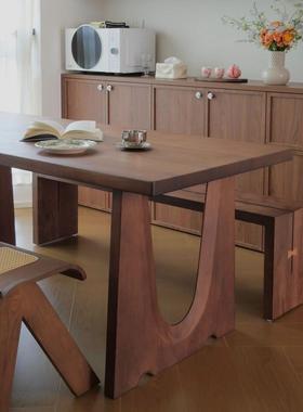 中古风全实木桌意式轻奢胡色桃木书桌现UQM代简约长方形蜡白木餐