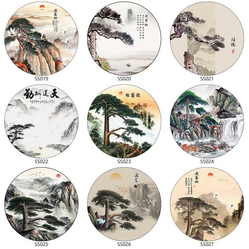 中?新中式屏风纱YQB断画隔玄半透明山水花鸟关花格间的圆框乔其纱