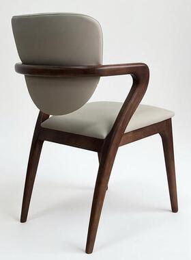 新中纯式酒店家餐厅民宿设计师款实皮椅子轻奢73255实木用餐木椅