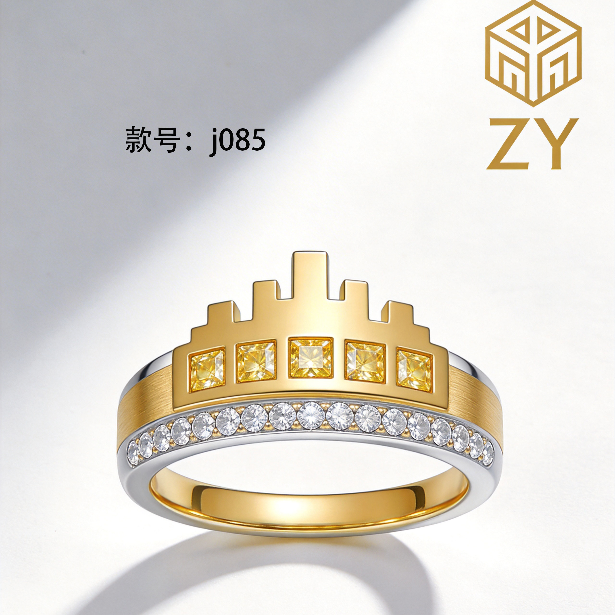 ZY天际线戒指 18K白金黄金双拼2026新款皇冠钻戒女