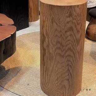 中古风实心原木木墩玄关花架客厅沙发边几底座木桩酒店展示台墩子