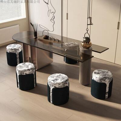 妆中古风布发艺梳凳金钱圆凳水墨画凳子MFW家用轻奢化妆豹茶台沙