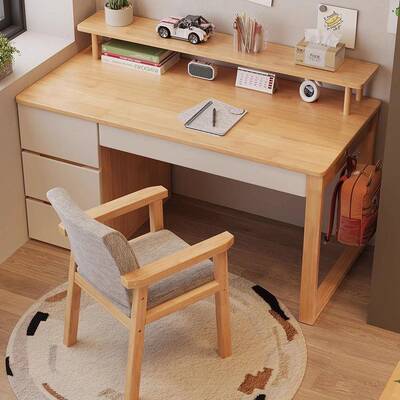 实木书桌书架习一体家用书房客厅儿童CWY学桌卧室柜组合书生学电