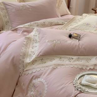 高端法套式长绒棉磨34918毛四件浪套漫花刺卉绣纯棉卡通儿童被床