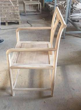 实木式官帽椅白23341胚新中休闲椅茶餐桌椅白茬茶台椅家用椅