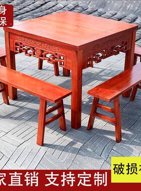V正方形桌子仿馆古八仙桌实木面餐馆饭餐桌四方桌农OYF5家乐店桌