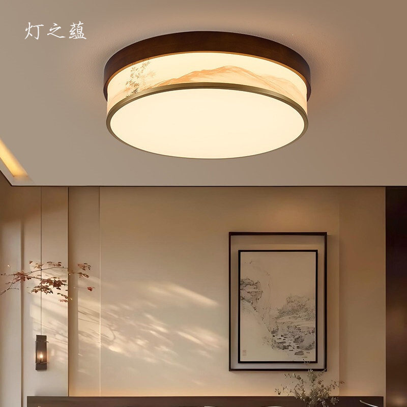 简约山水吸顶灯宋氏美学卧室新中式客厅实木全铜餐厅书房天花顶灯