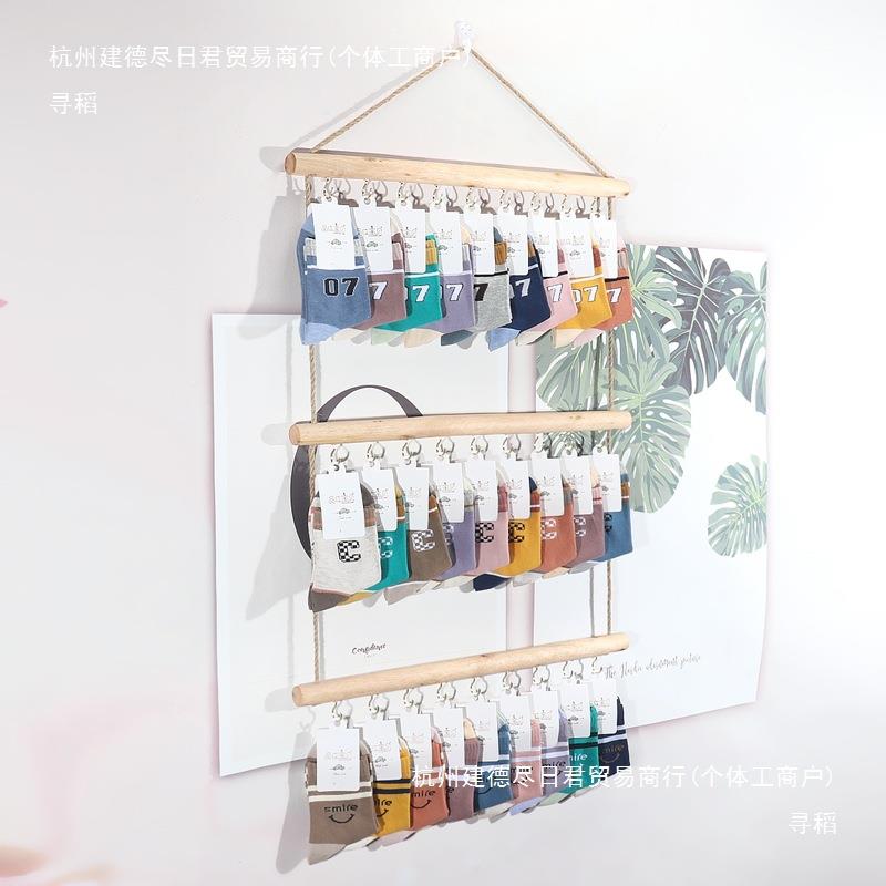 创意tj#j#ylo实袜架简易袜子架服装店袜铺免孔上墙打挂式木袜子壁