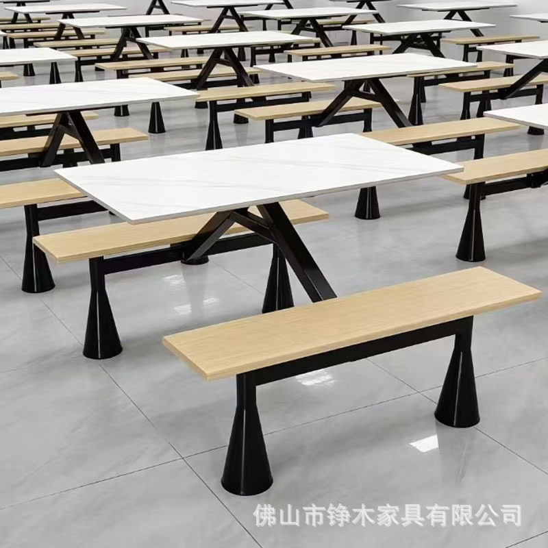 新款不锈钢连体学生学校食堂餐桌椅公司单位职员餐厅四人岩板餐桌