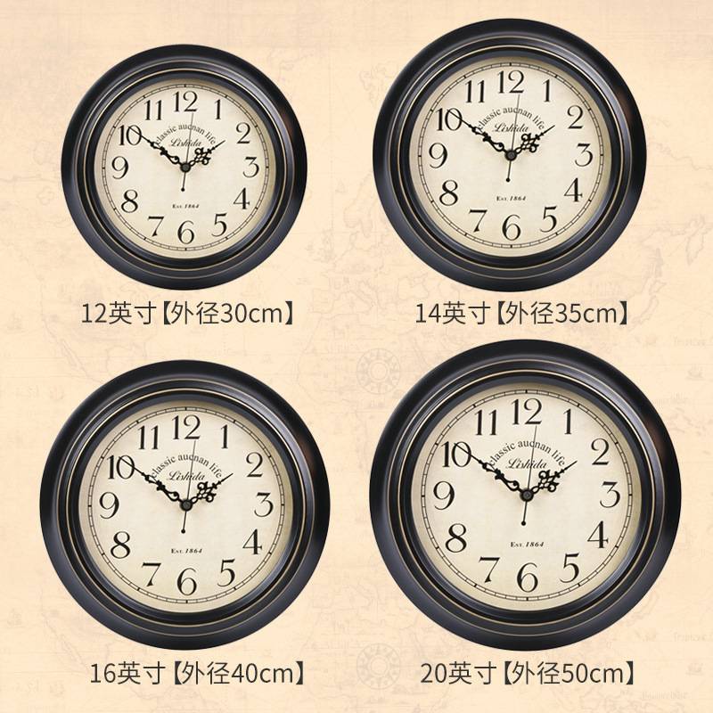 ?工厂美式乡村复古客厅静音挂钟欧式仿古时钟英伦时尚铁艺挂表
