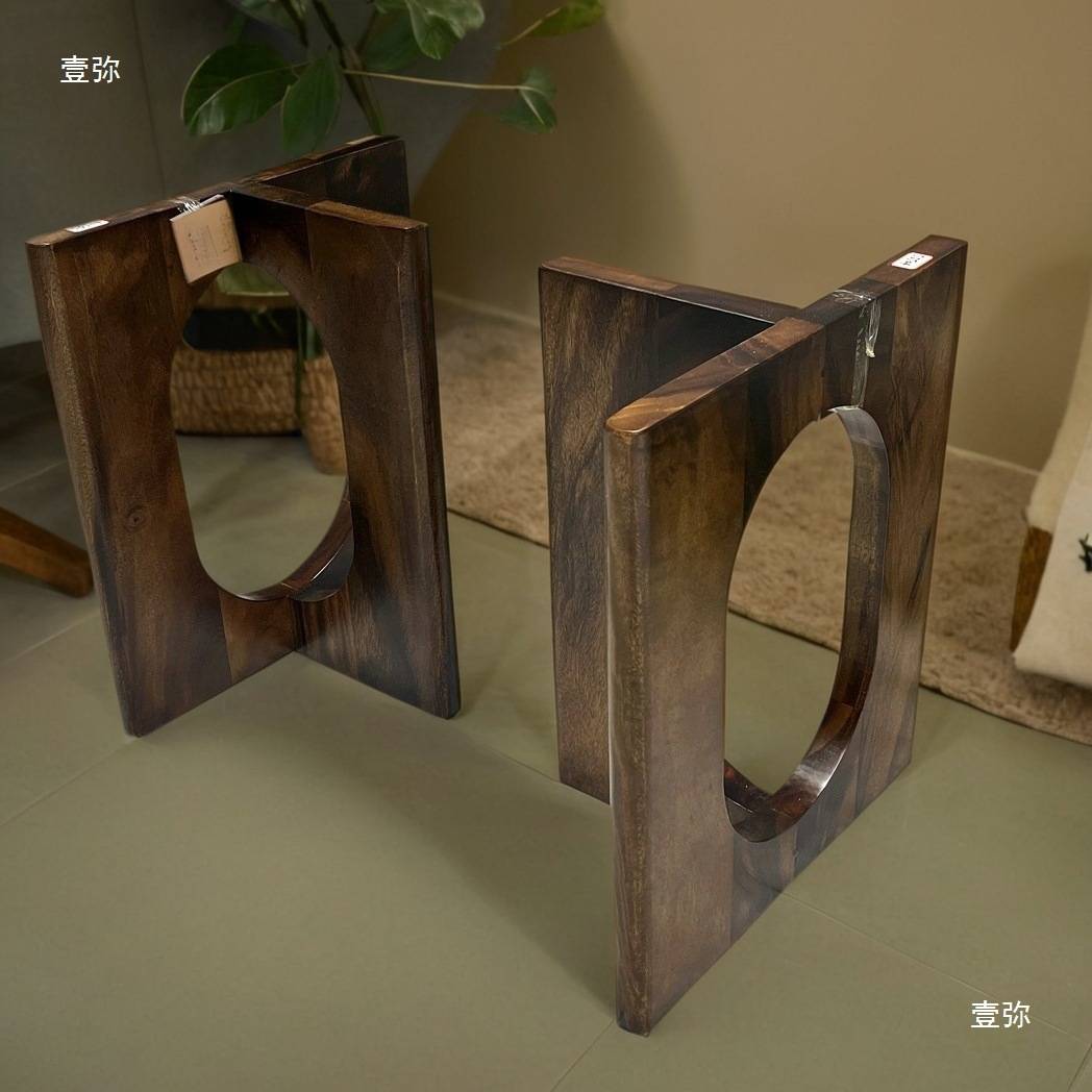 异形桌子腿创意简约实木镂空桌腿原木脚架支架办公桌脚底座胡桃木