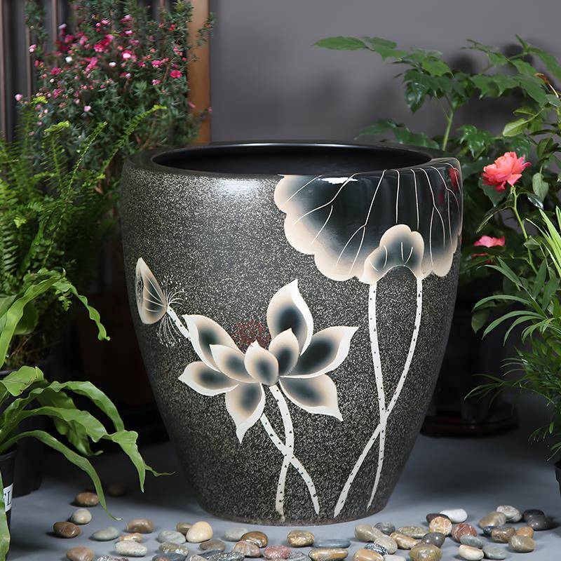 加高大型陶碗鱼缸睡莲莲阳水培缸绿植插花客厅造景XZY瓷盆台庭院