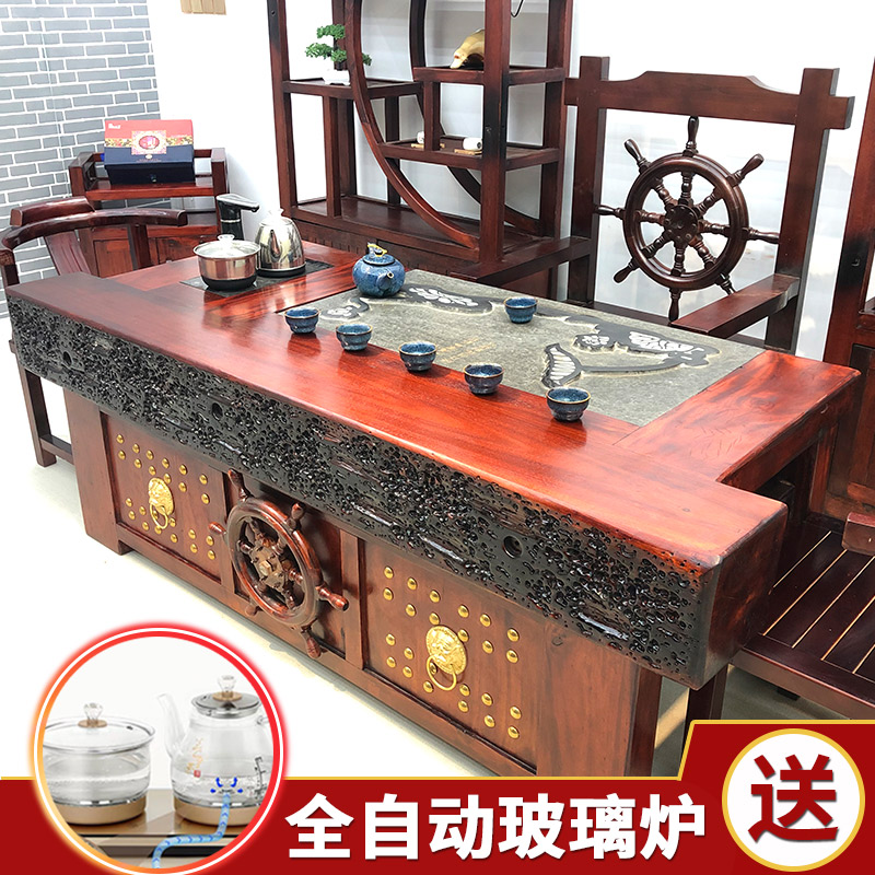 老船木茶桌茶具套装一体中式龙骨茶台实木茶几功夫茶桌椅组合家具