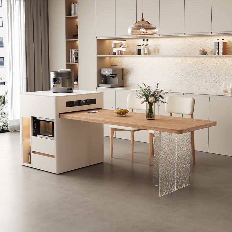 奶油风岛台餐桌一体现代简约家用大小户型高端多功能吧台岩板餐桌