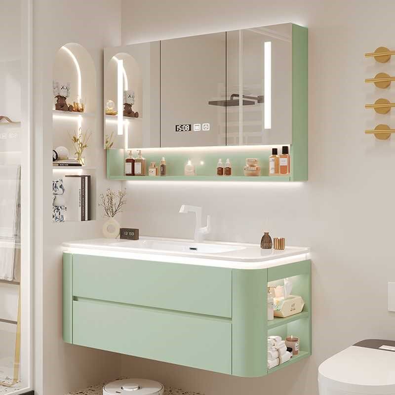 奶油风橡木可丽耐一体盆浴室柜洗手洗脸盆柜组合卫生间实木洗漱台