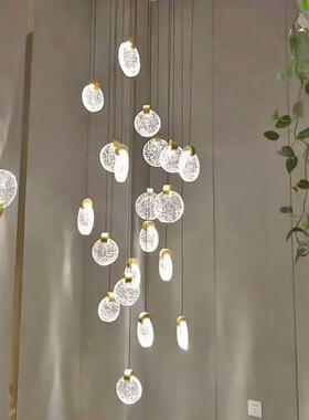 复式墅楼旋长转楼427梯吊灯客厅中空别简约后现代酒店l灯ed水晶装