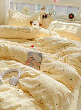 双层纱4四件套2025新款纯棉棉RIJ花床边被全套单被罩3床上用品三