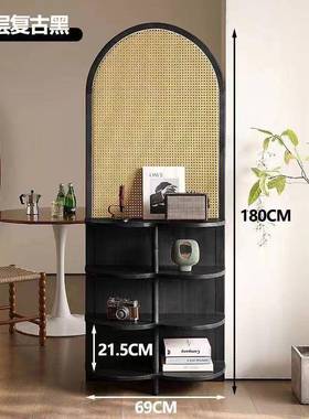 藤风编隔断展式KTL示屏入户玄关正对墙转角柜复古法中收纳置门物