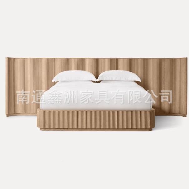 美式橡木线条双人法式村做卧旧别AFM墅样乡板间主大床现代床家用